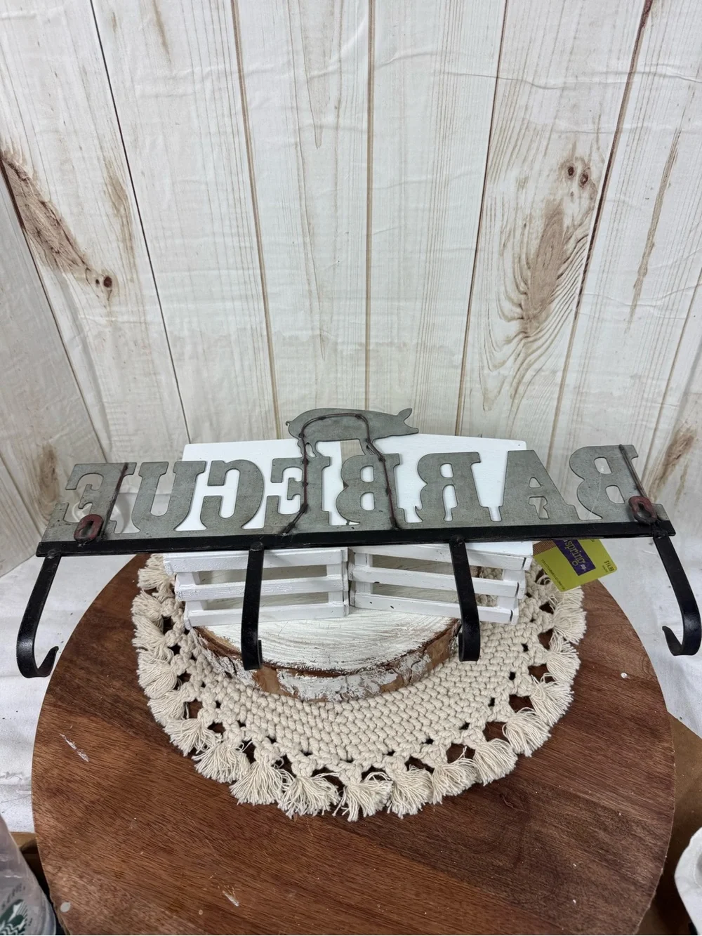 BARBECUE Metal Wall Hook Rack in Gray